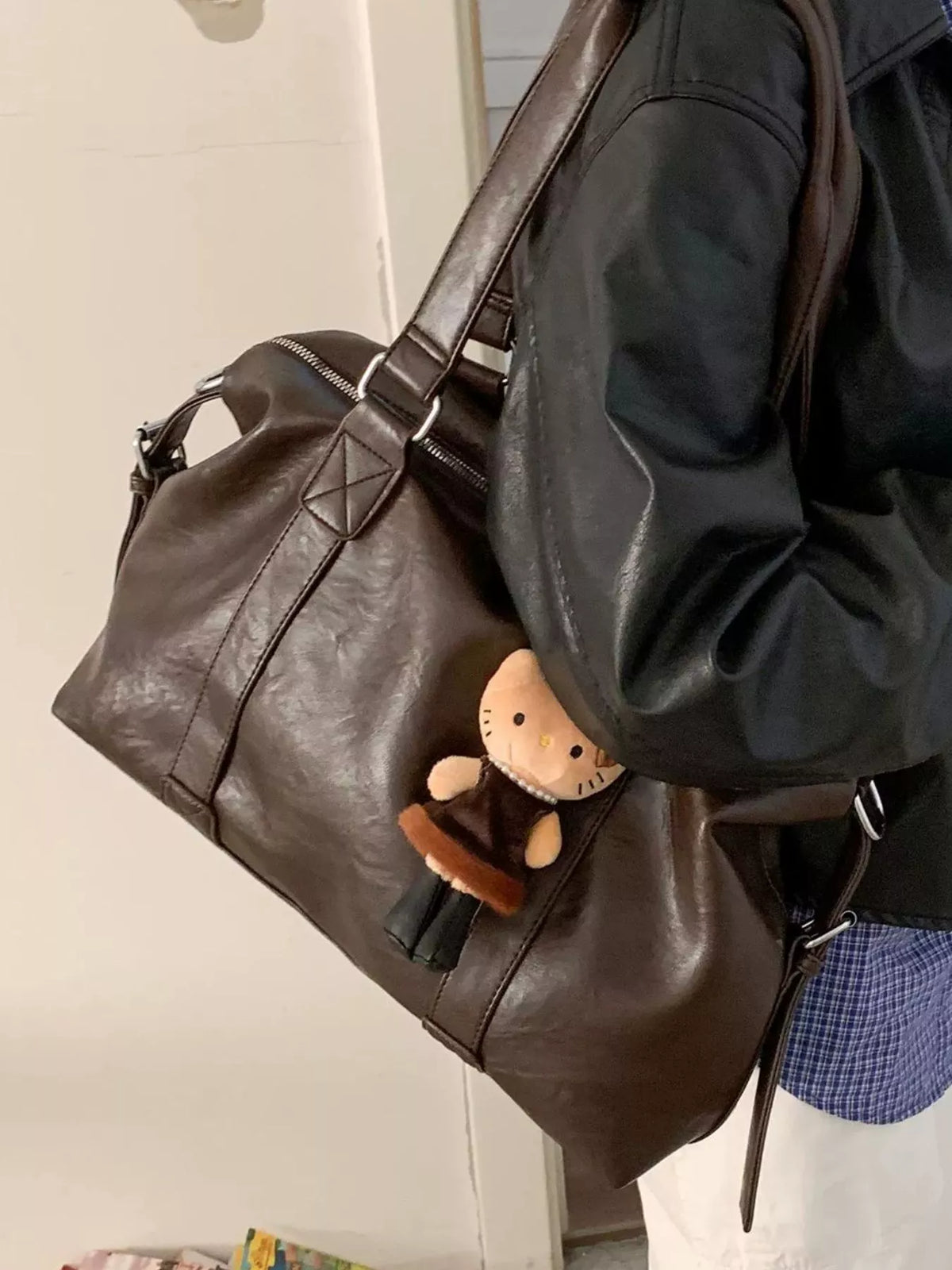 Leather Shoulder Bag with Charm