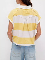 Half Button Striped Short Sleeve Cropped Polo Shirt
