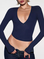 V-Neck Long Sleeve Crop T-Shirt