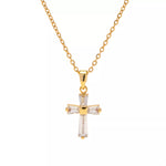 18K Gold-Plated Stainless Steel Zircon Cross Necklace