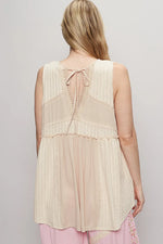 POL Lace Trim Two-Tone Tank with Pintuck Detail - Ladyez