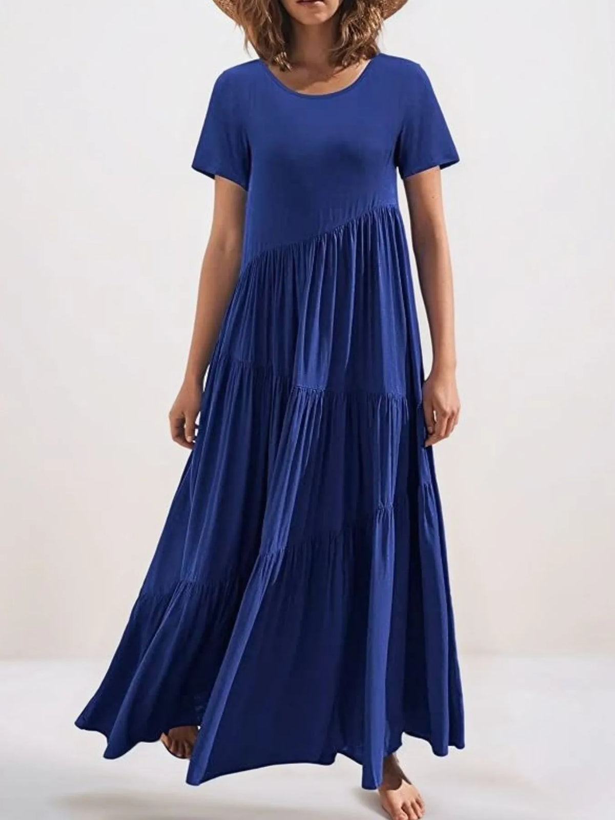 Round Neck Tiered Ruffle Maxi Dress - Ladyez