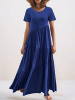 Round Neck Tiered Ruffle Maxi Dress - Ladyez