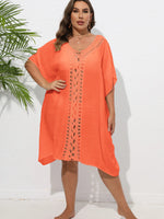 Crochet Trim V-Neck Beach Cover Up Dress - Ladyez