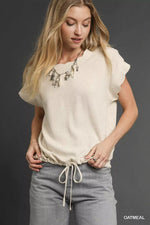 Umgee Linen Scalloped Round Neck Top