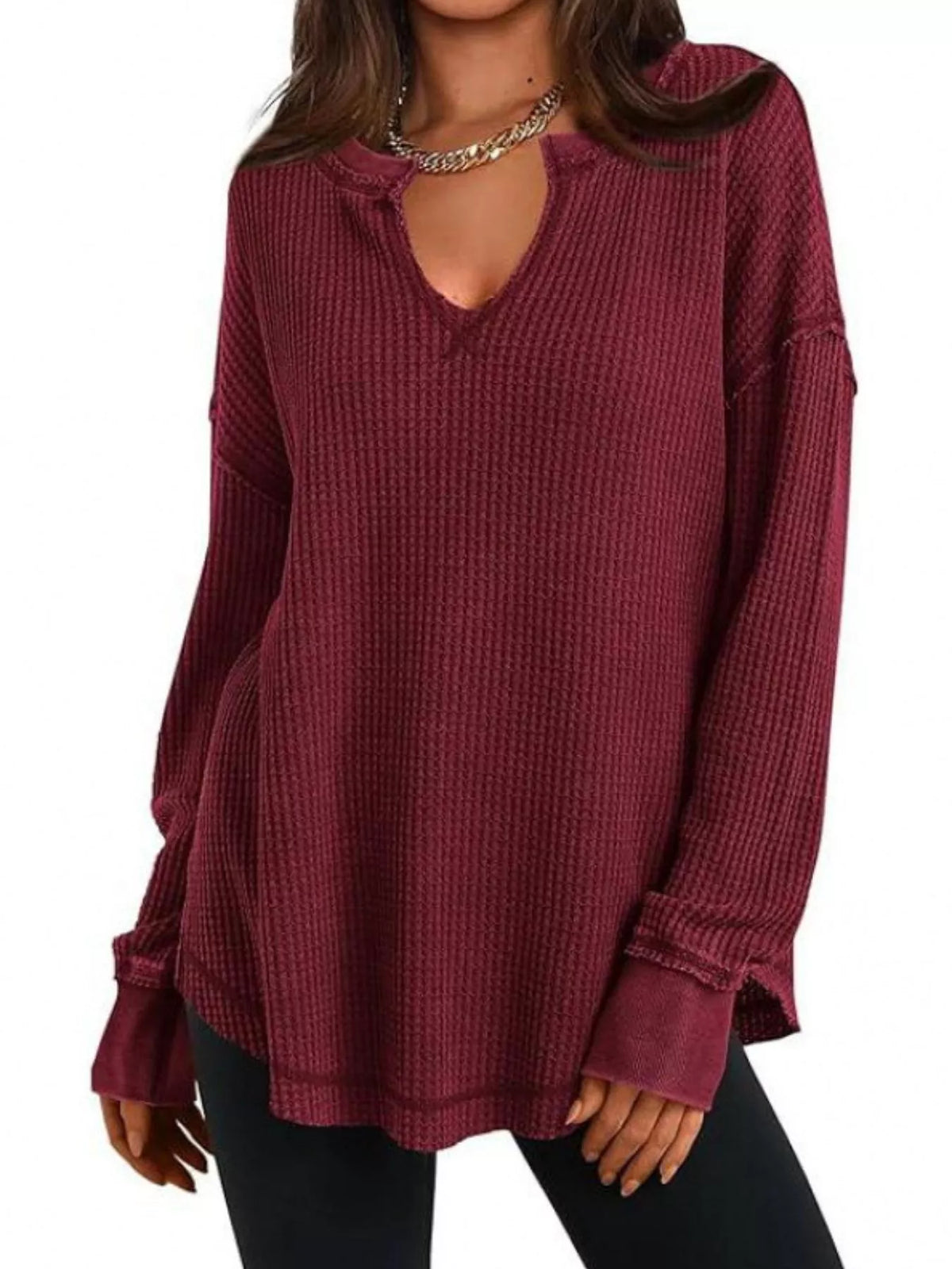 Waffle Knit Long Sleeve Sweatshirt