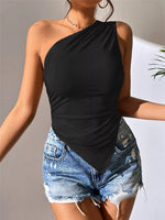 Asymmetrical One-Shoulder Ruched Tank