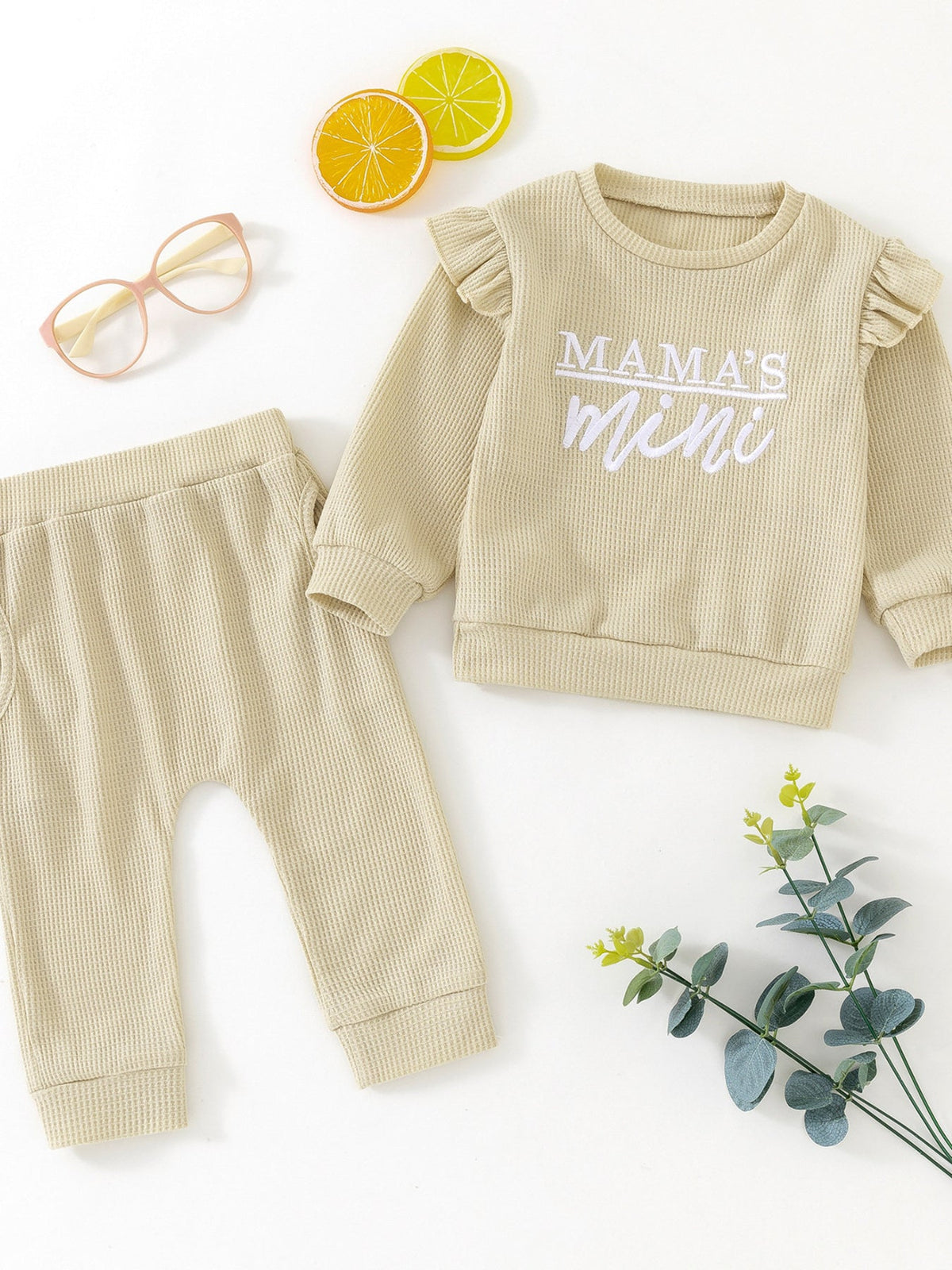 Children's Letter Ruffled Trim Top and Pants Set
