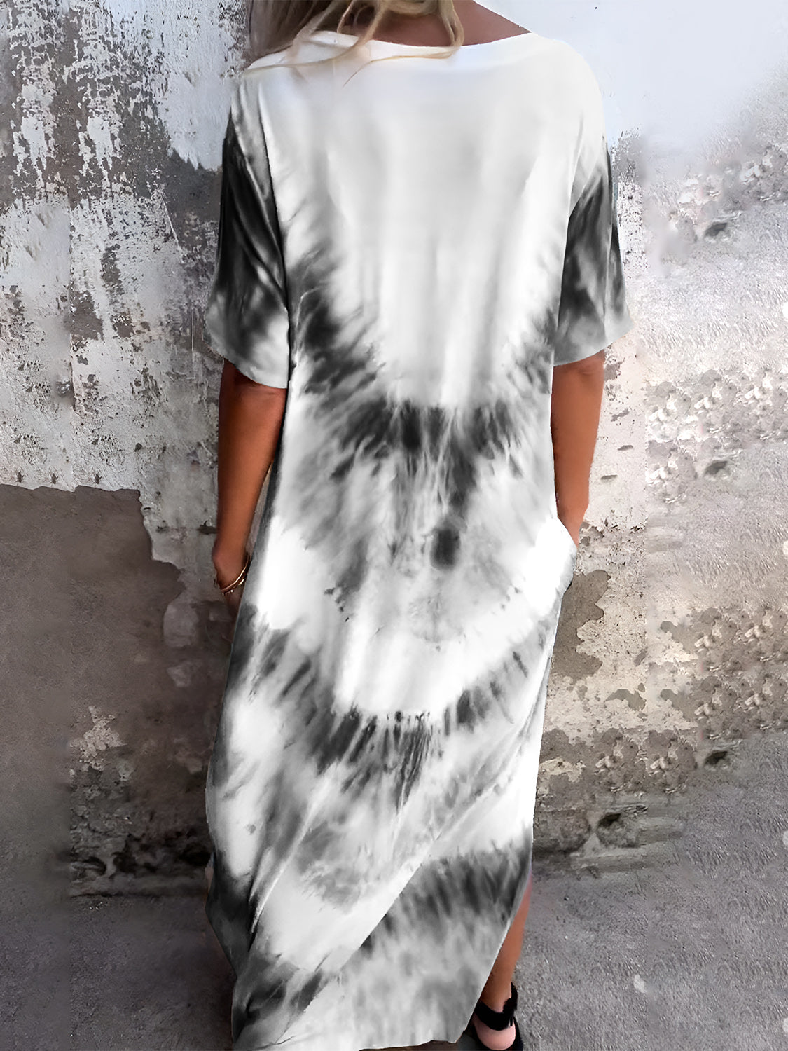 Full Size Pocketed Tie-Dye Short Sleeve Dress - Ladyez