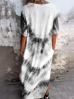 Full Size Pocketed Tie-Dye Short Sleeve Dress - Ladyez