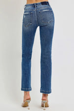 RISEN Full Size Tummy Control Elastic Band Mid Rise Straight Jeans Plus Size - Ladyez