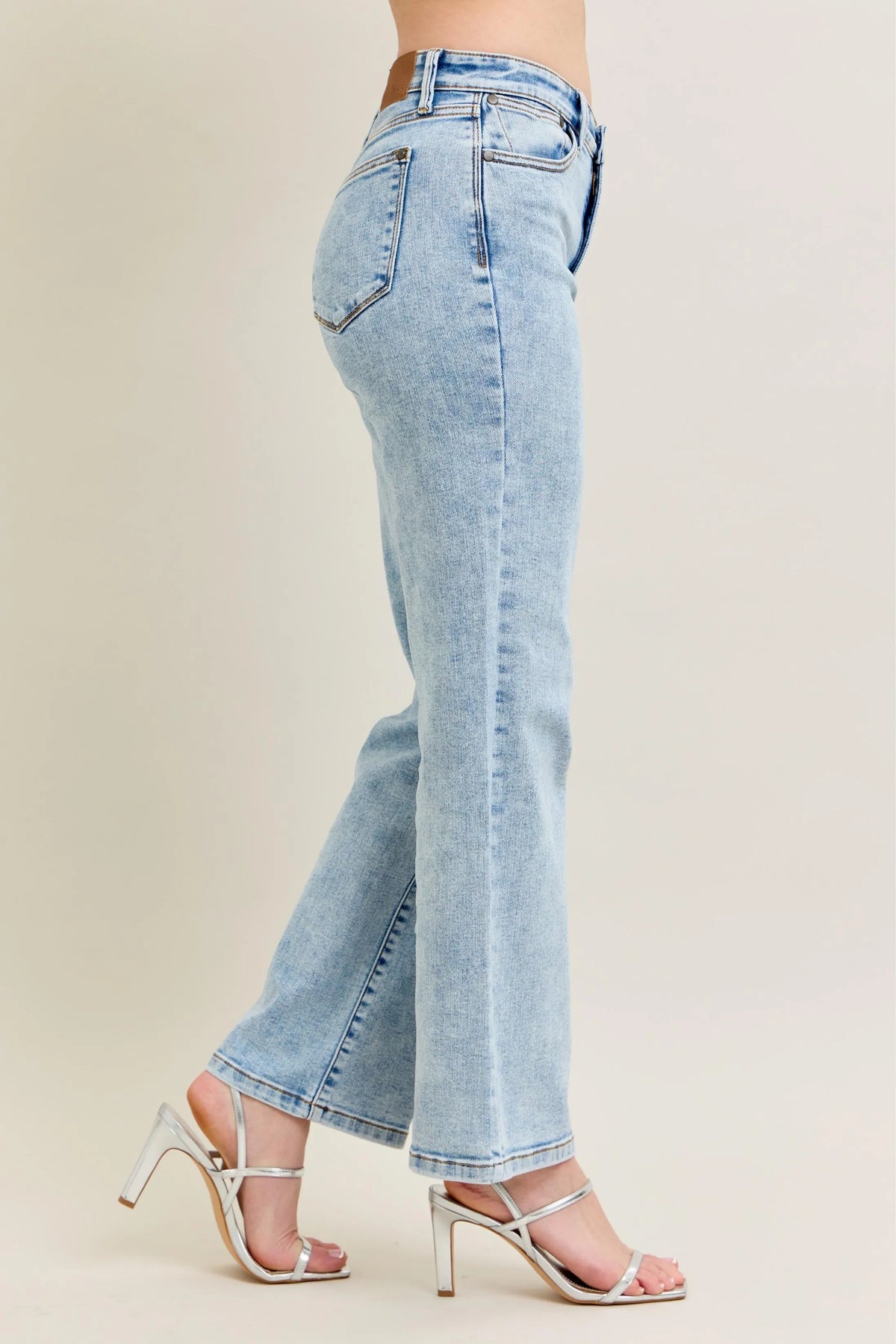 Judy Blue Full Size High Waist Stone Wash Straight Jeans Plus Size - Ladyez