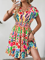 Abstract Print V Neck Dolman Sleeve Ruffle Tiered Mini Dress