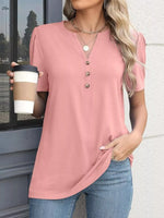 Full Size Notched Short Sleeve Blouse Plus Size