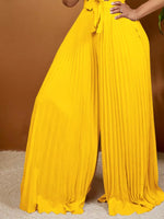 Full Size Tie Front Pleated Wide Leg Jumpsuit Plus Size