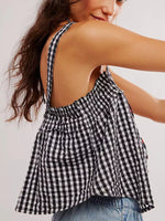 Smocked Gingham Tie-Front Cami