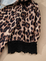 Leopard Print Lace Trim Short Sleeve Shirt
