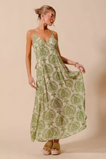 SO ME Damask Floral Summer Maxi Flowy Dress With Open Back