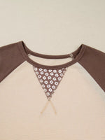 Floral Print Patchwork Color Block Long Sleeve Top