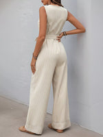 Striped Button-Front Wide Leg Jumpsuit