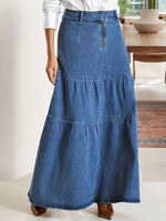 Tiered Maxi Denim Skirt with Zipper Detail - Ladyez