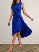 Ruched Round Neck Sleeveless Dress - Ladyez