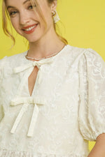 Umgee Embroidered Tie Front Peplum Blouse