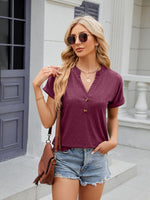 Florira Notched Short Sleeve T-Shirt - Ladyez