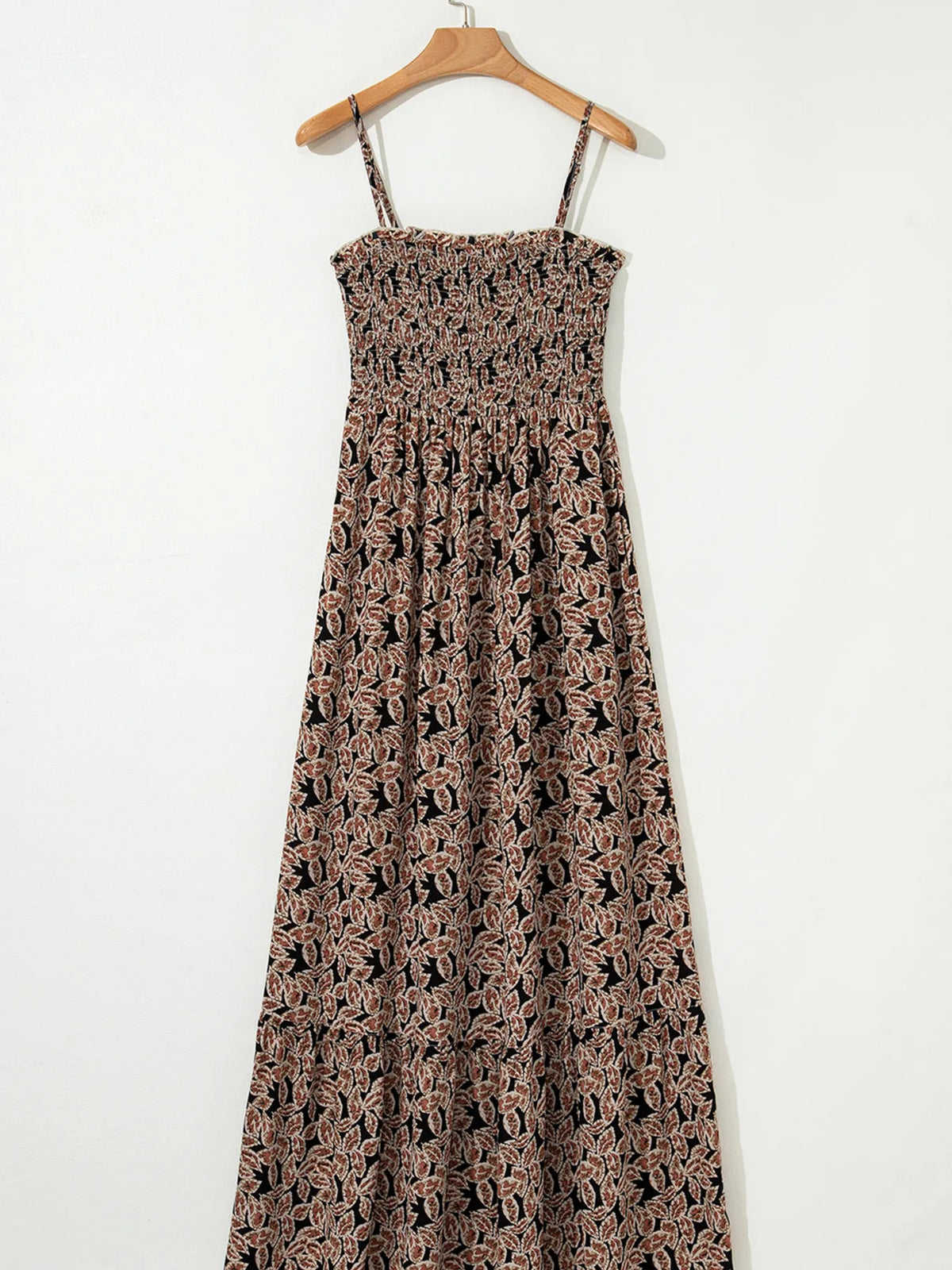Printed Smocked Bodice Maxi Dress - Ladyez