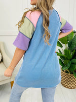 Twisted Rib Color Block Patchwork Short Sleeve Henley Top
