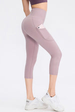 Wide Waistband Cropped Active Leggings with Pockets - Ladyez