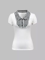 Gingham Collar Slim Fit Blouse
