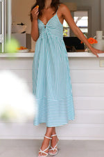 Smocked Back Striped Sleeveless Midi Dress