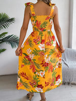 Smocked Floral Tie Shoulder Midi Dress - Ladyez