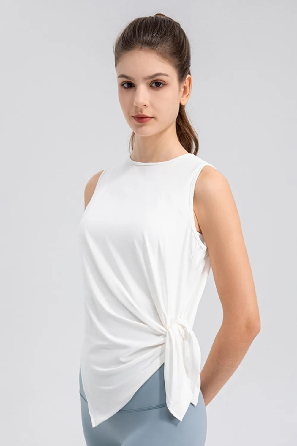 Slit Round Neck Tank - Ladyez