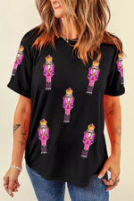 Sequin Patched Christmas Nutcracker Casual T Shirt