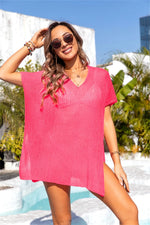 Angel Wings Slit V-Neck Short Sleeve Cover Up - Ladyez