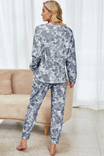 Shiny Tie-Dye Long Sleeve Top and Drawstring Joggers Lounge Set - Ladyez