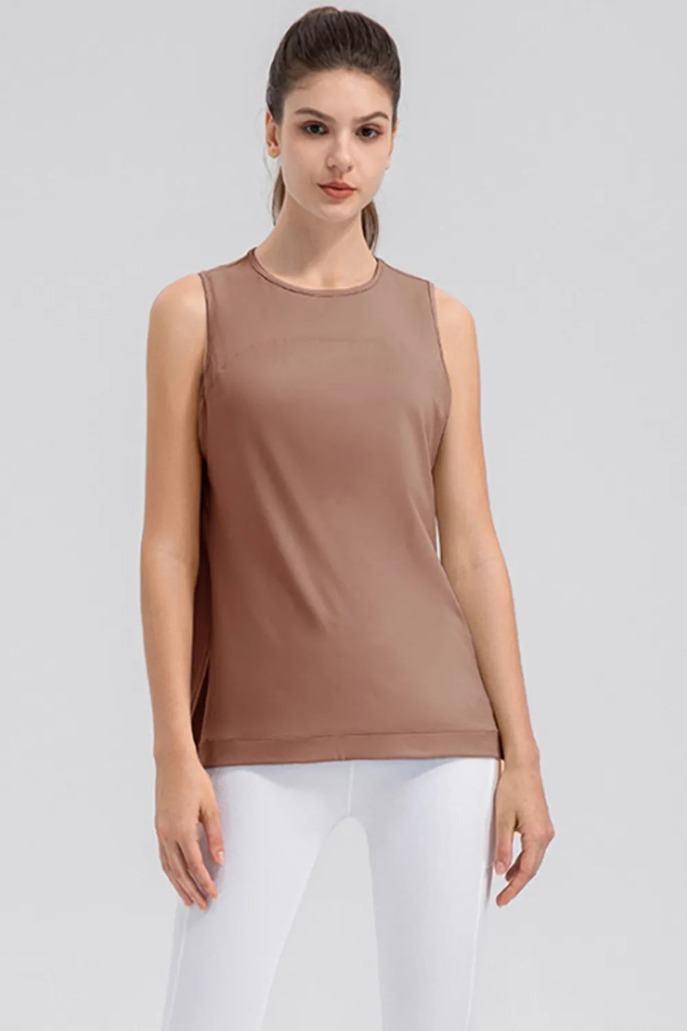 Slit Round Neck Tank - Ladyez