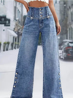 High Waist Button Decor Wide Leg Jeans