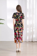 Floral Embroidered Puff Sleeve Midi Dress