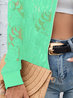 Sheer Lace Zip Up Long Sleeve Jacket - Ladyez