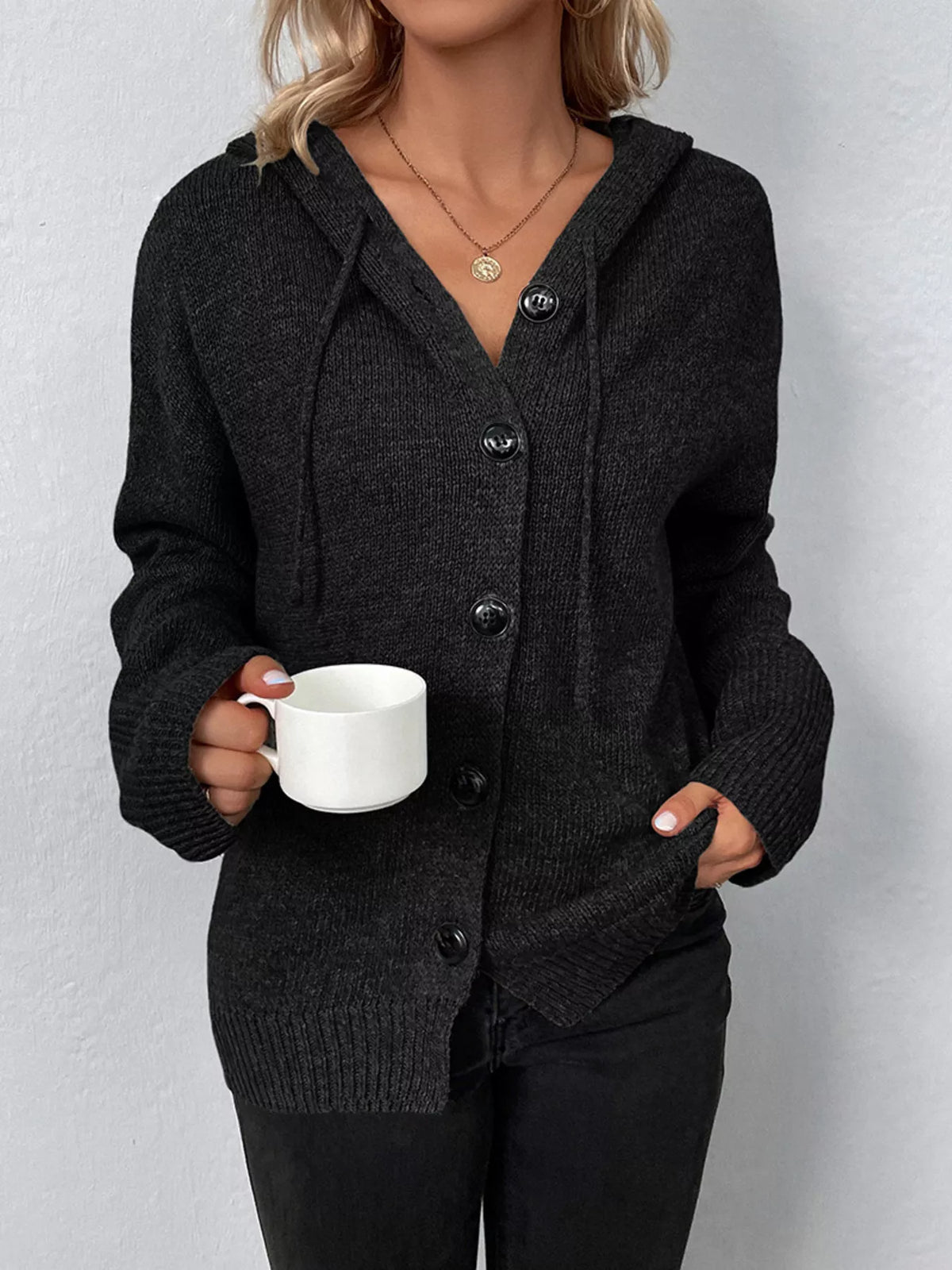 Full Size Cozy Knit Hooded Button-Down Cardigan Plus Size