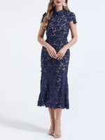 Floral Lace Short Sleeve Midi Dress