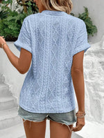 Openwork Notched Short Sleeve Blouse