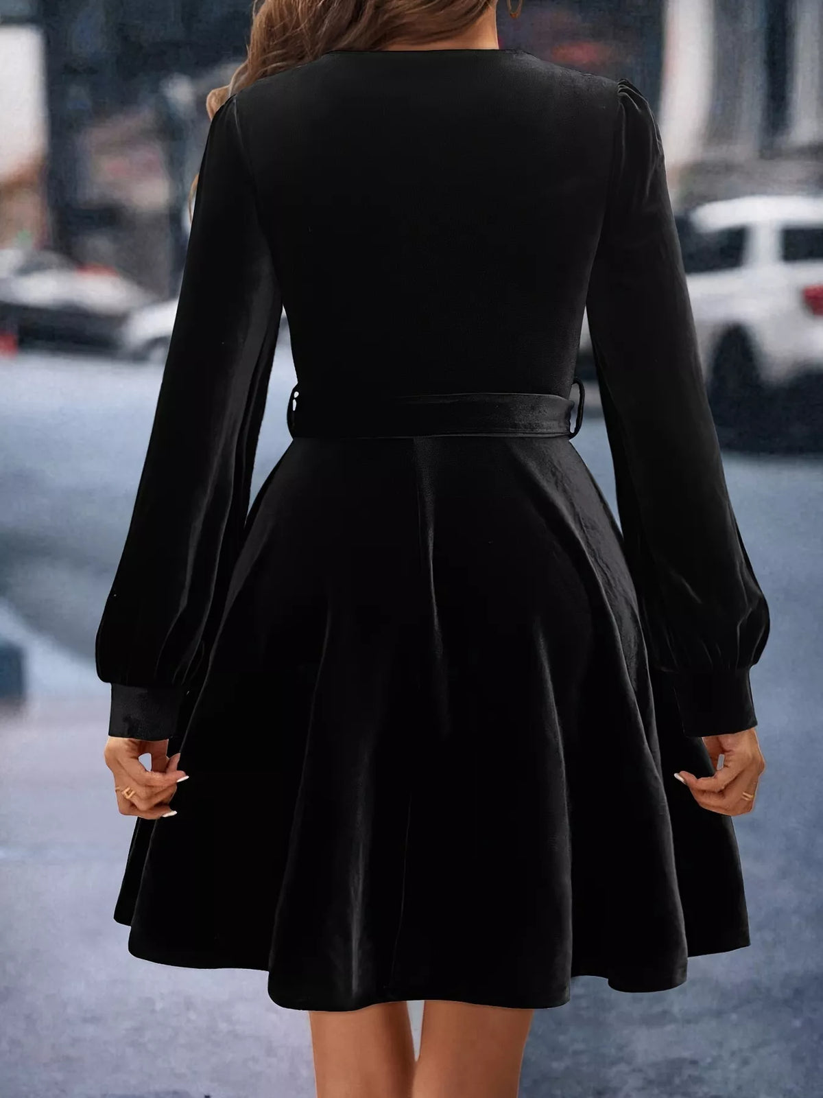 Velvet Long Sleeve A-Line Dress