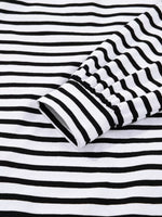 Stripe Buttoned Front Collared Long Sleeve T Shirt Dress with Pockets