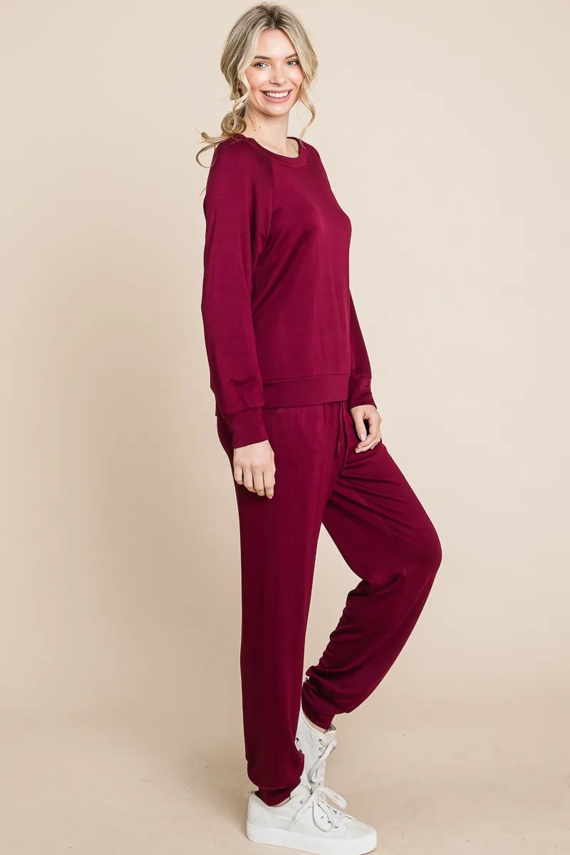 Super Lady Round Neck Raglan Sleeve Top and Pants Lounge Set - Ladyez