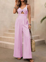 Striped Cutout Twist Front Wide Leg Jumpsuit