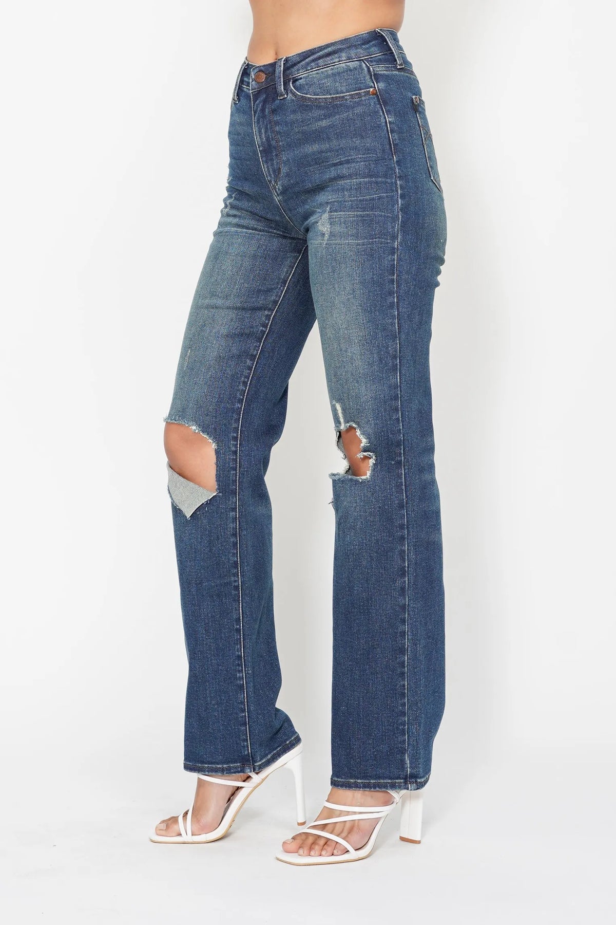 Judy Blue Full Size Hw Ripped Knee Dad Jeans Plus Size - Ladyez